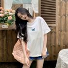 Short-sleeve Embroidered Butterfly T-shirt