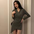 Long-sleeve V-neck Irregular Mini Sheath Dress