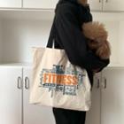 Lettering Canvas Tote Bag Fitnss Print - Beige - One Size