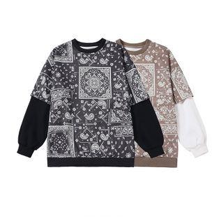 Long-sleeve Printed Panel Sweatshirt