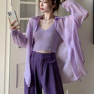 Plain Shirt / Camisole Top / Wide Leg Pants / Set