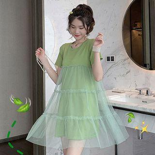 Panel Mesh High-waist Mini Dress
