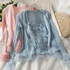 Cropped Lace Camisole Top / Lace-hem Light Cardigan