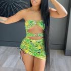 Strapless Printed Cut-out Mini Bodycon Dress