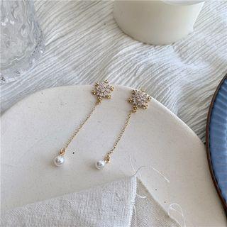 S925 Silver Snowflake Rhinestone Natural Pearl Earrings  - [s925 Silver Needle] A Pair Of Earrings