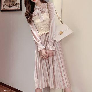 Bell-sleeve Accordion Pleat Midi A-line Dress