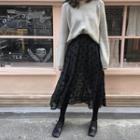 Polka Dot Midi A-line Organza Skirt Black - One Size