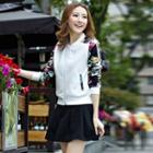 Set: Floral-sleeve Jacket + A-line Skirt