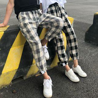 Couple Matching Cropped Plaid Harem Pants