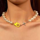Cross Faux Pearl Alloy Choker 01 - Yellow & Silver & White - One Size