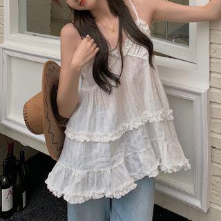 V-neck Wood Ear Trim Camisole Top White - One Size