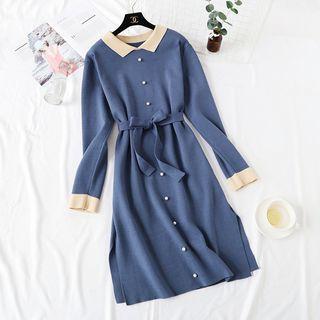 Tie-waist Midi Knit Shirtdress