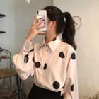 Dotted Balloon-sleeve Shirt White - One Size