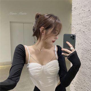 Long-sleeve Two-tone Mock Two-piece Top