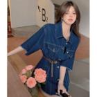 Short-sleeve Frayed Denim Jacket
