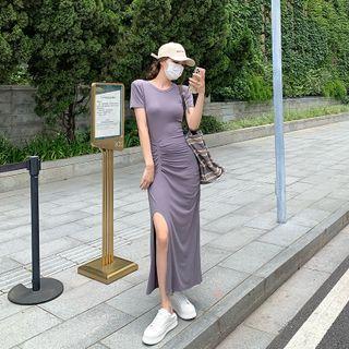 Short-sleeve Long Slit-hem Dress