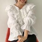 Ruched Bell-sleeve Blouse White - One Size