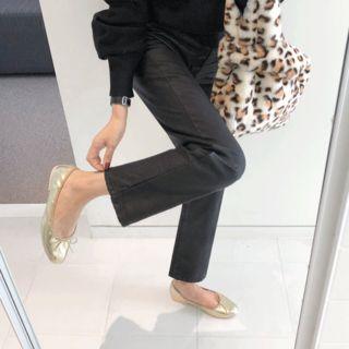 Coated Straight-cut Black Jeans