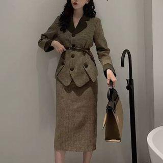 Set: Single Breasted Blazer + Midi Pencil Skirt