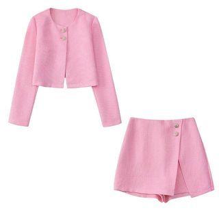 Plain Cropped Jacket / Mini A-line Skort / Set