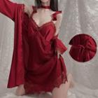 Lace Trim Night Dress / Robe / Belt / Set