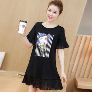 Ice-cream Print Panel Short-sleeve Mini T-shirt Dress