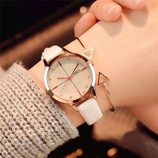 Set: Embellished Strap Watch + Triangle Open Bangle + Case