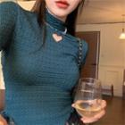 Long-sleeve Turtleneck Heart Cutout Slim-fit Top