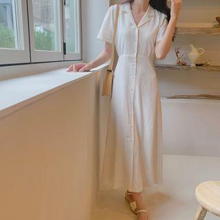 Notch-collar Long Shirtdress Ivory - One Size
