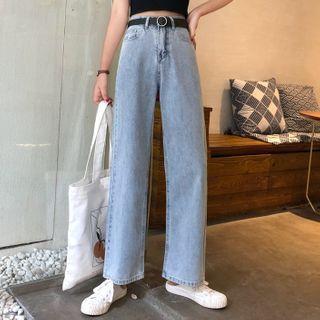 High-waist Wide-leg Jeans With Belt
