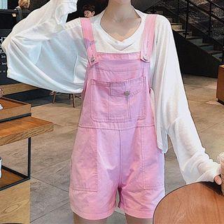 Long-sleeve Plain T-shirt / Plain Pocket Denim Playsuit
