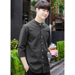 3/4-sleeve Linen Blend Stripe Shirt