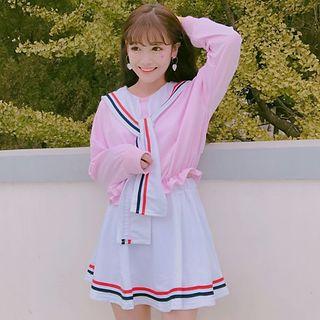 Sailor Collar Long-sleeve Top / Mini Skirt