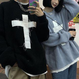 Distressed Cross Patch Sweater