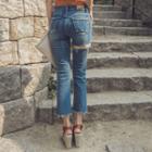 Cut-off Detailed Boot-cut Jeans