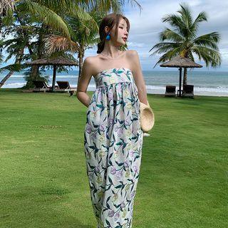 Strapless Floral Print Midi Sundress
