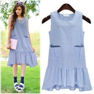Plaid Sleeveless Linen Cotton Dress