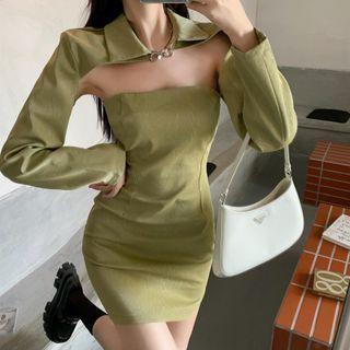Strapless Mini Bodycon Dress / Collared Shrug