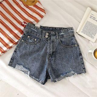 Frayed High-waist A-line Shorts