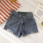Frayed High-waist A-line Shorts