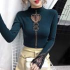Long-sleeve Cut-out Lace Panel Top