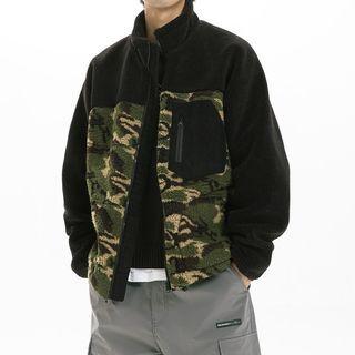 Camo Print Panel Fleece Jacket