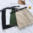 Plain High-waist Double-pocket A-line Skirt