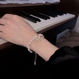 Faux Pearl Butterfly Bracelet White - One Size