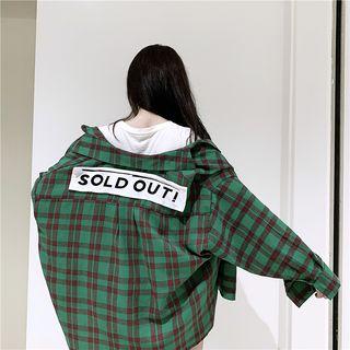 Lettering Plaid Shirt Green - One Size