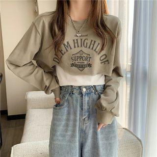 Set: Cropped Lettering Print Sweatshirt + Camisole Top