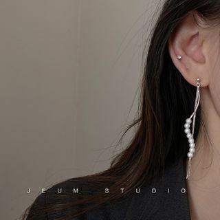 Faux Pearl Fringe Earring 1 Pair - 925 Silver Earring - White - One Size