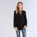 Lace-up Sweater Black - One Size