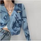 Pins-accent Tie-dyed Cropped Cardigan