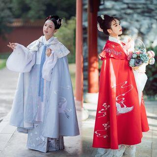 Crane Embroidered Tie-front Cape